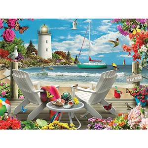 Playa patio <span class=keywords><strong>Faro</strong></span> de dibujos animados pintura al óleo DIY taladro completo arte hogar Decoración de la pared de pintura diamante nuevo - Product Image 1