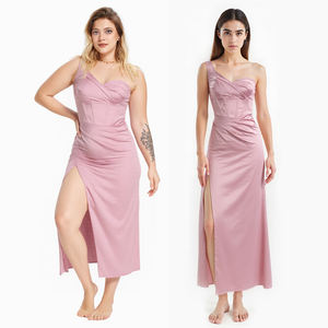 ホットピンクワンショルダーサテンドレスエレガントボディコンイブニングガウン女性用セクシーパーティードレスハイウエストプロムカクテルドレス - Product Image 2