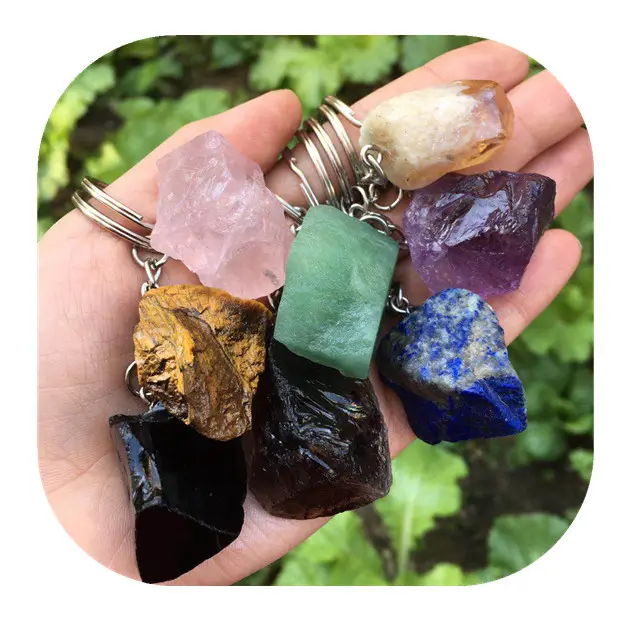 Wholesale Folk Crafts gemstone natural mixed quartz rough raw stone crystal keychain for gift