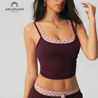 ARCHNANO Doted Workout Gym Tank Top untuk Wanita Fitenss Yoga Top Built in Bra Cute Layer Longline Sports Bras Pilates Outfits