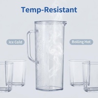 Set teko air polikarbonat anti pecah, bebas BPA, bening, untuk rumah, dapur, pesta, dengan logo custom, 4 cangkir