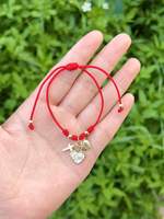 Bracelet à breloques en fil de nylon rouge avec médailles croix, plaqué or 18 carats, bijoux religieux catholiques unisexes, cadeau