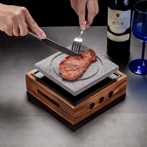 Каменная доска для приготовления стейков Lava Steak с портативной спиртовой горелкой для наборов посуды для приготовления пищи на открытом воздухе, противень для выпечки - Product Image 1
