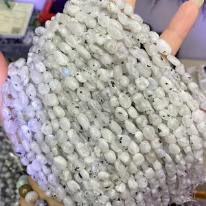 Billes de gravier en pierre de lune noire naturelle, perles de forme irrégulière pour la fabrication de bijoux, lot de 15 pièces, taille 8-10mm