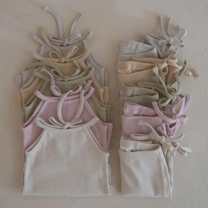 Diseño Homewear chaleco puro algodón camisola <span class=keywords><strong>pijama</strong></span> verano bebé niña ropa Simple conjunto de dos piezas - Product Image 6