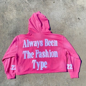 Manufacturer Distressed Embroidery Cropped Rhinestone Knitted Lined Print <b>Hoodie</b> for Men <b>Comfy</b> Cozy Washed - Product Image 3