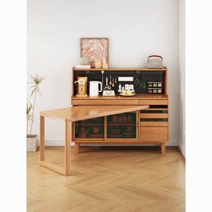 Aparador nórdico de madera maciza de 900 mm de altura, mueble de cocina con cajones de almacenamiento y puertas de vidrio para apartamentos pequeños - Product Image 3