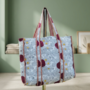 Sac fourre-tout matelassé en coton grande taille pour femme, collection Printemps-Été, avec fermeture supérieure ouverte, imprimé à motifs, idéal pour les voyages et les sorties, sacs unis. - Product Image 2