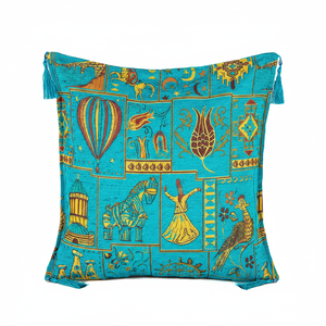 <b>Cushion</b> <b>Cover</b> With Turquoise Turkish Fabric With Turkish Symbols Pattern.... Made in Turkey .... From Turkey - Product Image 2