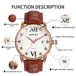 Montre à quartz originale HALEI pour homme, étanche 3 ATM, avec chiffres romains et cadran diamanté, vente en gros - Product Image 5