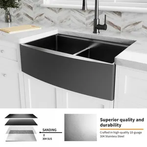 Ready To Ship Gunmetal Black Dual Basin Workstation Stainless Steel Apron Front Kitchen Sink Farmhouse Sink In American