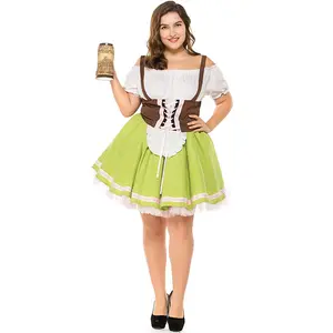 Halloween Damen M-3XL nationales traditionelles deutsch-bayerisches Strumpfkleid Oktoberfest Kostümkleid mit Schürze