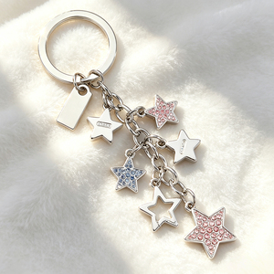 Aesthetic Gradient Rhinestone Star Tassel Keychain Gold Silver Metal <b>Key</b> Ring Cute Bag Hanging Pendant Decorative Gift For Women - Product Image 1