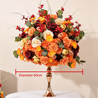 Boule de fleurs artificielles de luxe QiYing Victory pour décoration de table de mariage, hôtel, banquet, allée, orange rouge rétro, transfrontalier