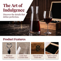 Coffret cadeau de luxe personnalisé avec logo, décanteur à vin en bois, bouchon de vin en forme de cœur et ensemble de verres à vin en cristal pour mariage ou cadeau d'entreprise