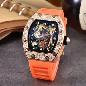 Montre mécanique automatique pour homme, cadran creux orné de diamants, lunette en or rose, bracelet en silicone, style sportif - Product Image 6