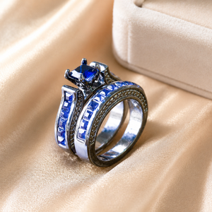 Set di anelli con zirconi blu intenso per donna, gioielli creativi ed eleganti - Product Image 4