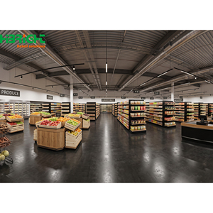 Étagères de supermarché à grain de bois, présentoirs de vente au détail, ensemble d'étagères gondoles pour l'aménagement des allées de magasin d'alimentation - Product Image 6