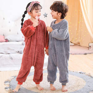 Pyjama une pièce pour enfants, couleur unie, en velours de corail, vêtements de maison pour garçons et filles, sacs de couchage d'hiver, collection automne et hiver - Product Image 5