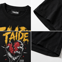T-shirt Oversize Noir TaiDe OEKO-TEX 280GSM avec Imprimé Cœur Brisé, Flamme, Crâne et Main, Logo Personnalisé Avant et Arrière, OEM ODM, Vente en Gros pour Hommes