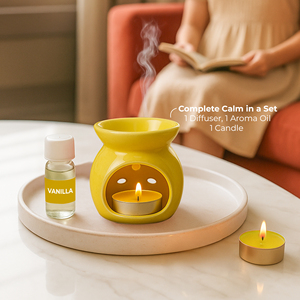 Vanilla Ceramic Scent Diffuser <b>Gift</b> <b>Set</b> with Fragrance Oil and Tealight <b>Candle</b> OEM Aromatic Home Decor Collection - Product Image 4
