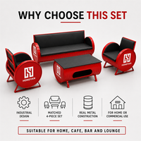 Ensemble de bar à dîner moderne en fer avec baril à huile rouge personnalisé en usine, avec logo personnalisé pour hôtel, restaurant, café