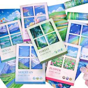 Ensemble de carnets à feuilles mobiles Paysages Naturels Rêves Étoilés – Blocs-notes esthétiques à motifs Forêt/Acquis de mer/Montagne/Fleurs pour aquarelle - Product Image 1