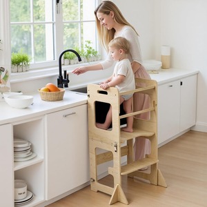 Labebe Toddler đứng tháp 12M + Montessori có thể gập lại học tập thiết kế hiện đại bảng đen chống tip nhà bếp bằng gỗ bước Phân - Product Image 2