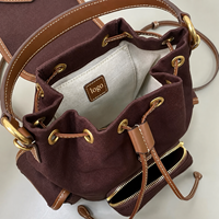 Tas Ransel Kanvas Retro untuk Wanita, Tas Selempang Cokelat dengan Tali Serut, Pegangan Atas, Kantong Samping, dan Tali Panjang yang Dapat Disesuaikan