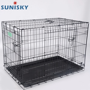 Taşınabilir kapalı ev çelik tel evcil hayvan kafesi köpek Metal tel kafes kedi tavşan tavuk taşıma kafesi ile çift kapı - Product Image 3