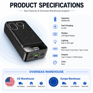 Consegna Rapida dal Magazzino USA, Spedizione Gratuita, Power Bank da 60000mAh, Grande Capacità, Power Bank da Viaggio per Esterni, Luce LED di Emergenza - Product Image 5