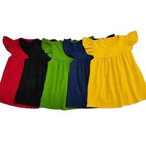 Vestidos de Volantes Sólidos al por Mayor, Vestidos de Diseñador para Niñas, Vestidos de Algodón para Bebés, Vestidos de Una Pieza, Vestidos de Verano con Volantes - Product Image 1