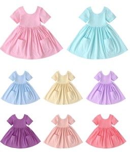 Ropa Infantil Lista para Enviar, Vestidos Casuales de Algodón para Niñas, Color Sólido, Estilo Twirl - Product Image 5