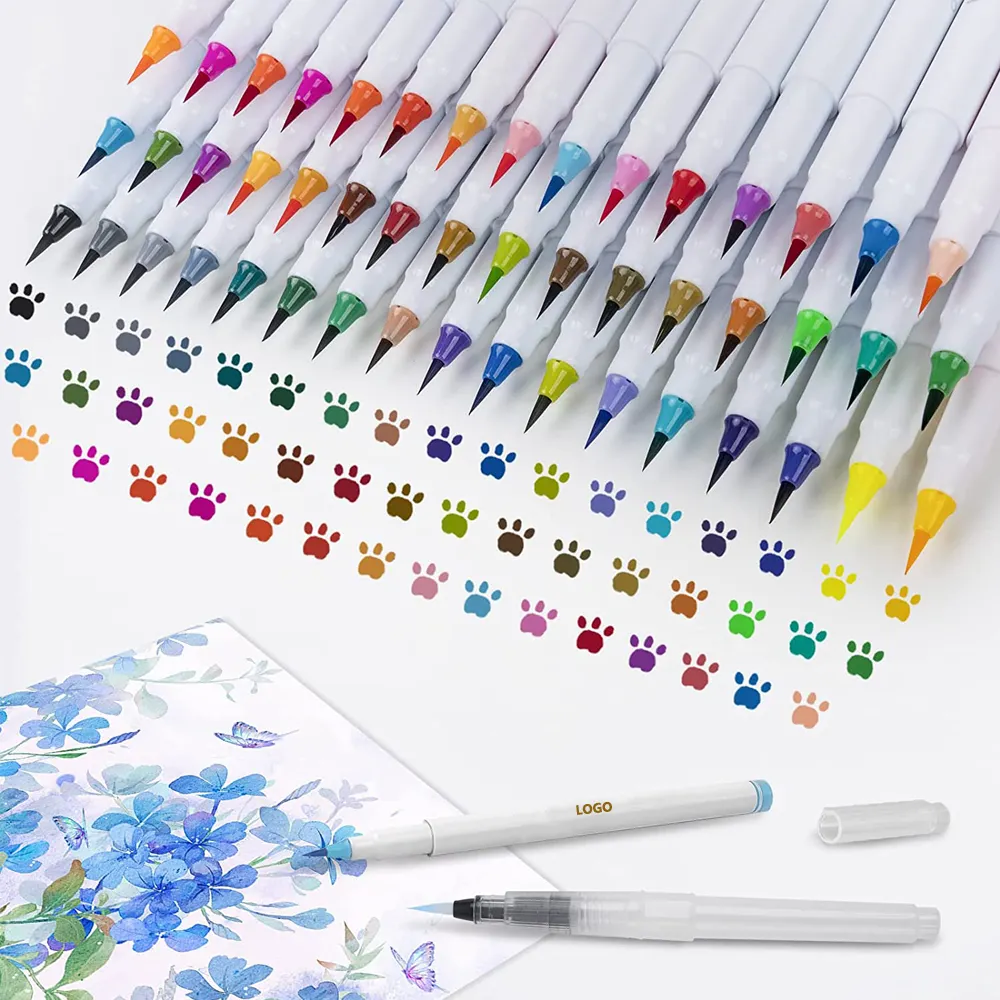 Watercolor Brush Pens 48 Colors Watercolor Markers with 2 Water Brushes Flexible Nylon Brush Tips Art School Supplies