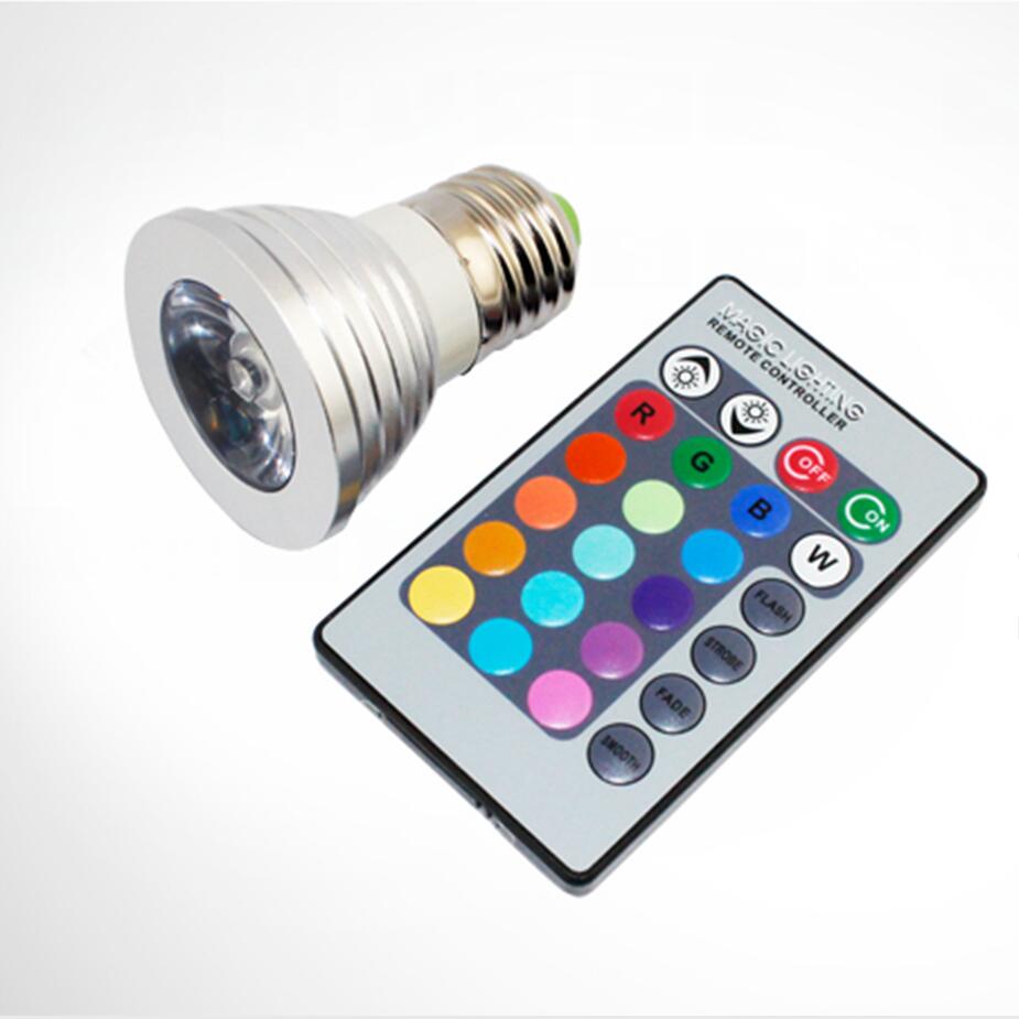 New 3W RGB E27/E14/MR16/B22/GU5.3 LED Spot Light 16 Color Bulb Lamp Lights+ 24 Keys IR Remote Control