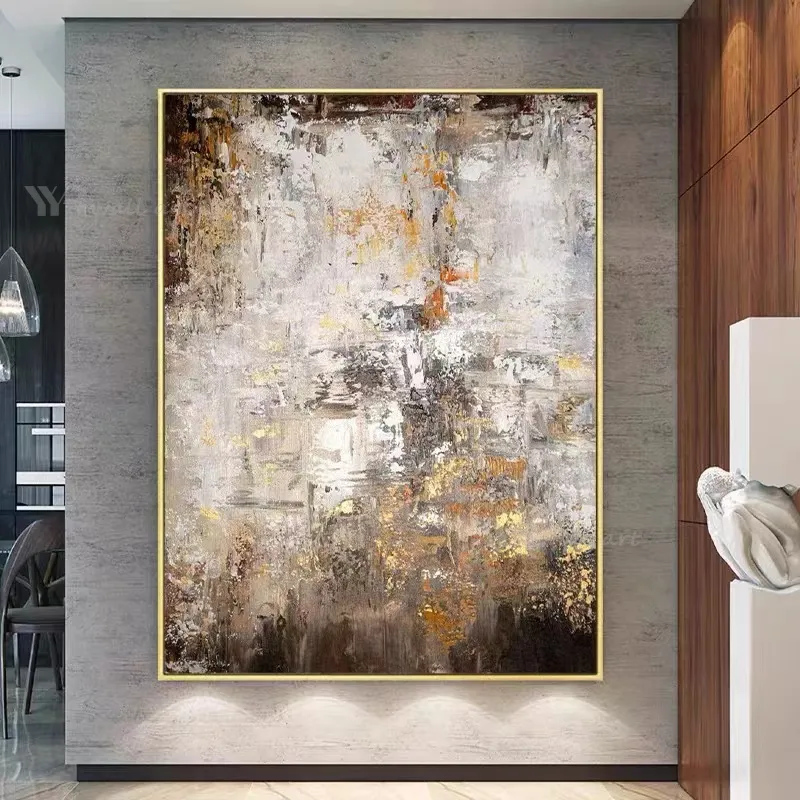 100% Handmade Original Custom High Quality Abstract Oil Painting Canvas Modern hand painted art gold foil