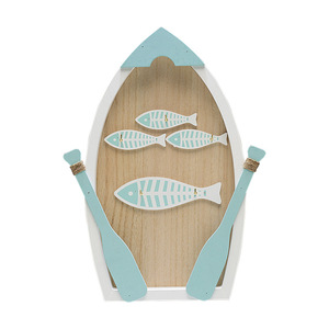 Porta Llaves de Pared con Diseño de Barco Mediterráneo y Peces, 23x21cm, Organizador de Entrada, Estante Decorativo de Madera MDF - Product Image 3