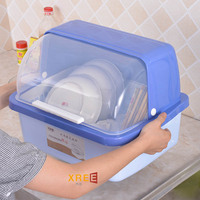 Égouttoir à vaisselle en plastique avec couvercle, support de rangement de cuisine à demi-ouverture