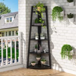 Living Room Kitchen Home Office 70 Inch Tall <strong>Corner</strong> <strong>Shelf</strong>, 5 Tier Rustic <strong>Corner</strong> Bookshelf Bookcase <strong>Corner</strong> <strong>Ladder</strong> <strong>Shelf</strong> - Product Image 4