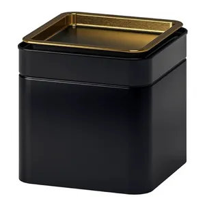 豪华哑光黑色方形密闭金属盒咖啡储物罐茶盒锡罐