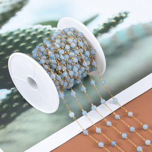 Chaîne de perles en acier inoxydable avec pierres rondes naturelles |   Chaîne de collier et de bracelet DIY au mètre - Product Image 6