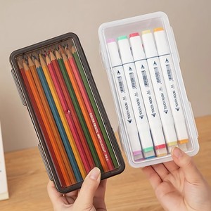 Touch Room Color Pencil Case With Markers Transparent And Black Storage Box For Students Art Supplies - Product Image 1