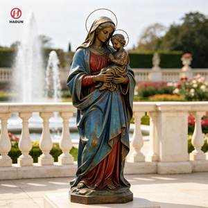 Estatua de Bronce de la Virgen María con el Niño Jesús, Tamaño Real, Virgen María Despierta con el Niño Jesús Mirando hacia Arriba, Base de Piedra Antigua, Decoración de Jardín - Product Image 3