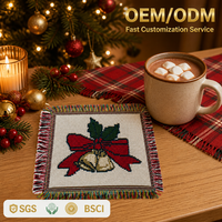 Décoration de table de Noël : Sous-verre tissé à franges, tapisserie cloche de Noël, dessous de verre pour bar à café, table à manger, fêtes