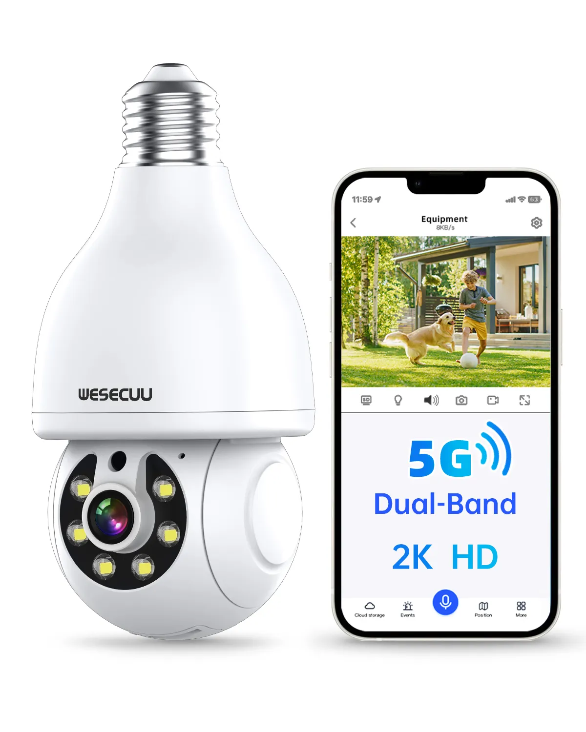 Wesecuu 3mp Gloeilamp Outdoor Ai Alarm Draadloze Ptz Wifi Ip Cctv Nachtzicht Gloeilamp Bewakingscamera 'S Voor Thuisbeveiliging