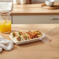 Boîte en plastique PET écologique de qualité alimentaire, transparente + blanche, pour plats à emporter, sandwichs, hot-dogs