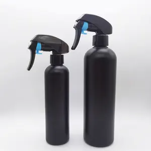 250ml 8oz Empty Cylindrical Round Shoulder PE Material Black Matte Trigger Spray Bottle With Kao Trigger Sprayer