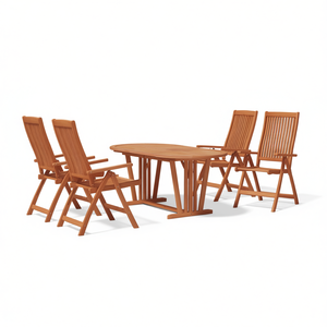 Set da Pranzo da Giardino in Legno di Eucalipto Massiccio, 4 Posti, Pieghevole, Arredamento da Esterno in Stile Contemporaneo - Product Image 1