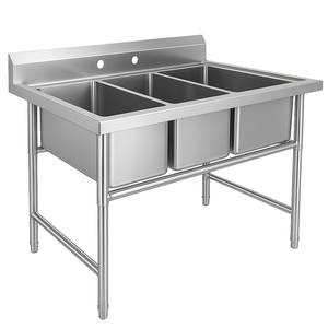 Évier en acier inoxydable à 3 compartiments avec pieds et dosseret galvanisés, évier de cuisine commercial pour restaurant - Product Image 1