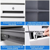 Armario de Oficina con Puertas Batientes de Vidrio y 2 Cajones para Almacenamiento de Libros, Gabinete Moderno de Acero Gris con Cajones con Cerradura